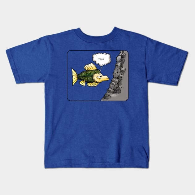 Dam Fish Kids T-Shirt by Low_flying_Walrus